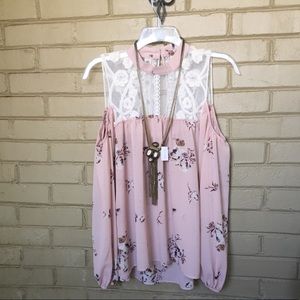 Floral lace cold shoulder top